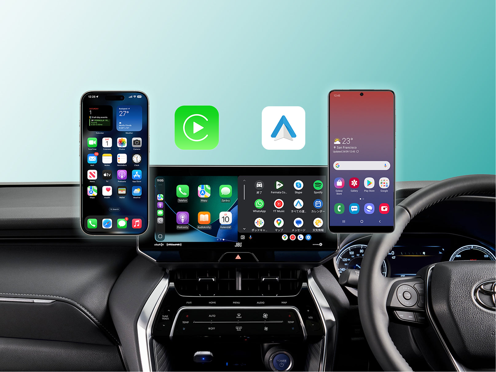 MINI Nova 3.0でCarPlayとAndroid Autoを確認する車内イメージ