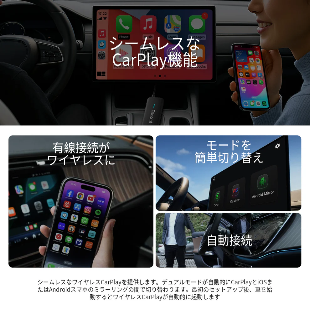 Mirror Touchで有線CarPlayをワイヤレス化するイメージ