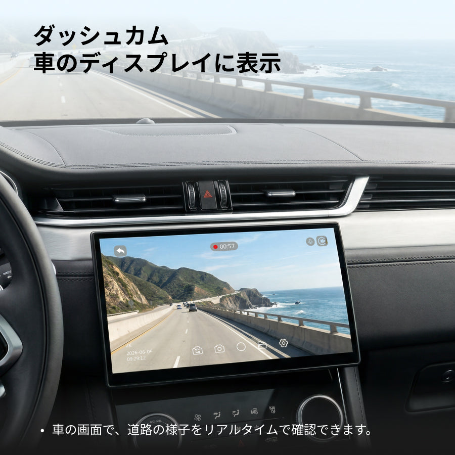 車載ディスプレイに走行映像をリアルタイム表示するイメージ
