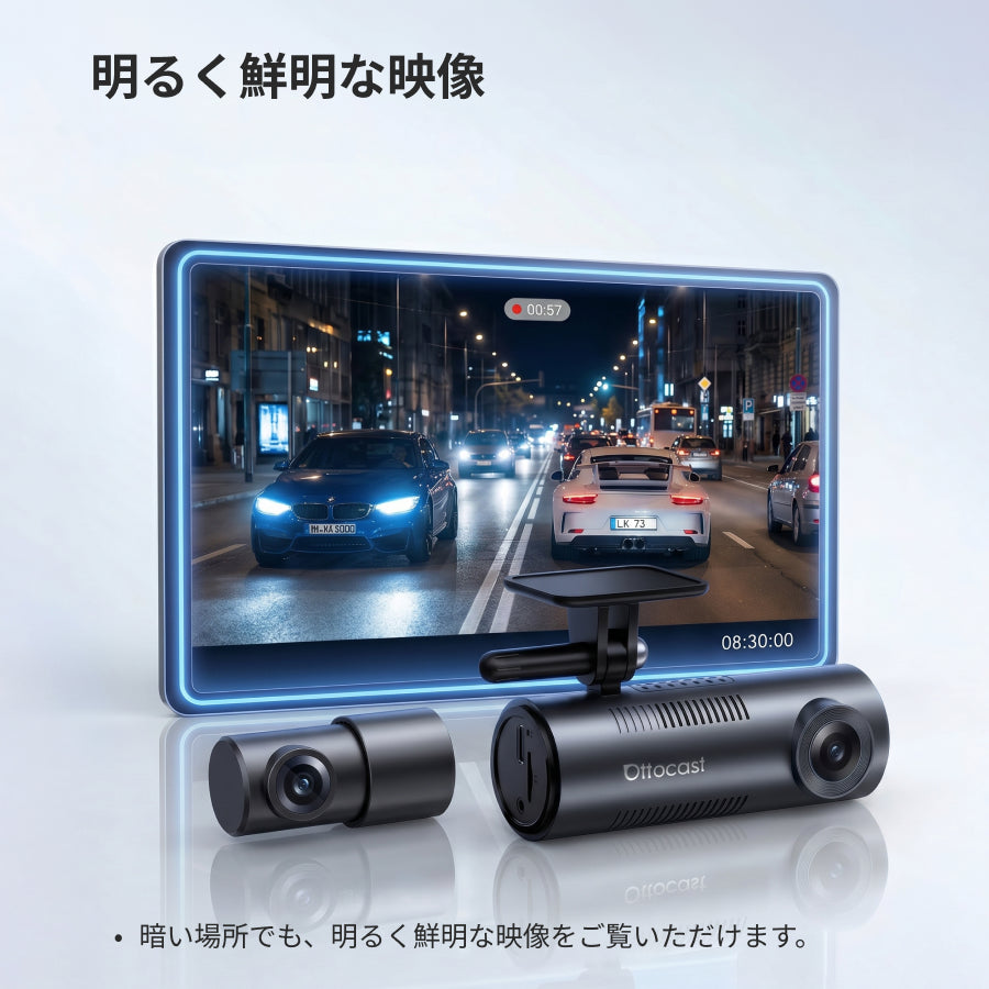 OttoSafe Camで夜間の走行映像を記録するイメージ